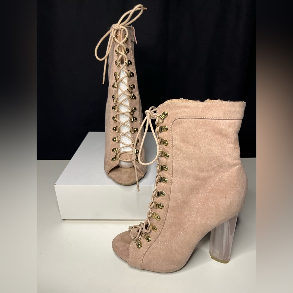 Fashion Nova Blush Lace-Up Boots